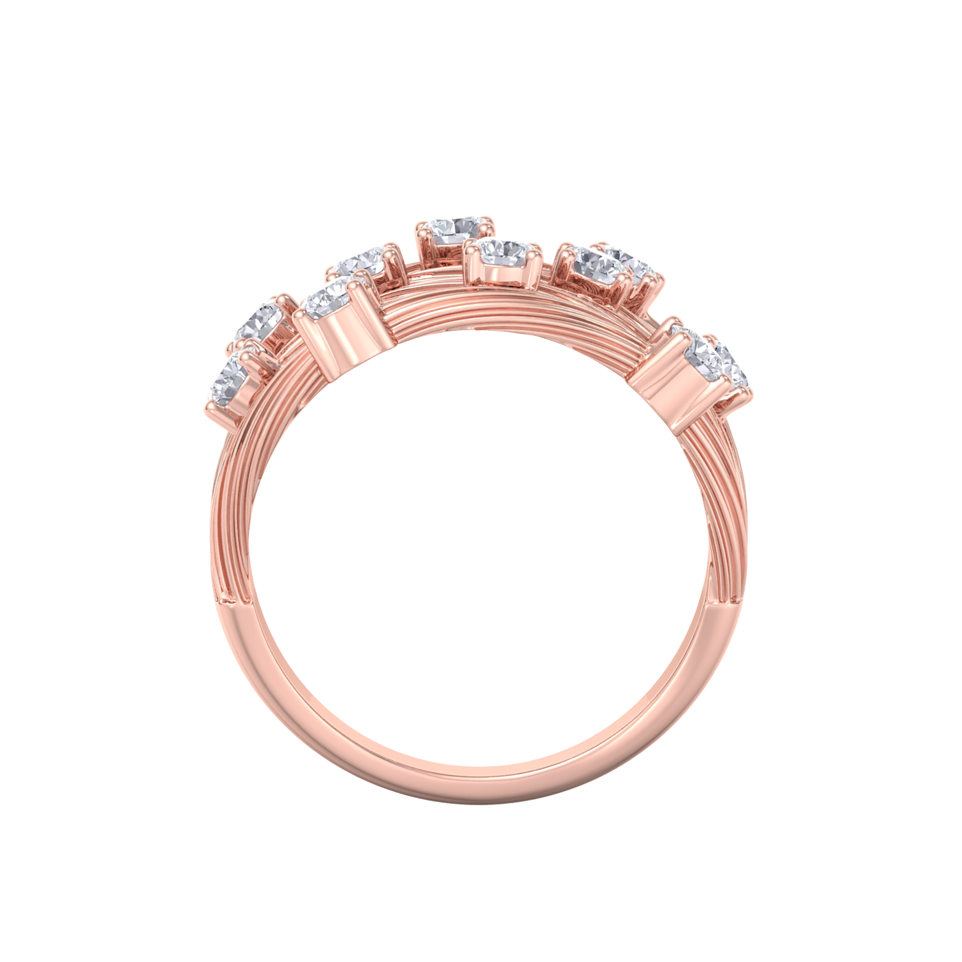 Multi-band ring in rose gold with white diamonds of 0.90 ct in weight