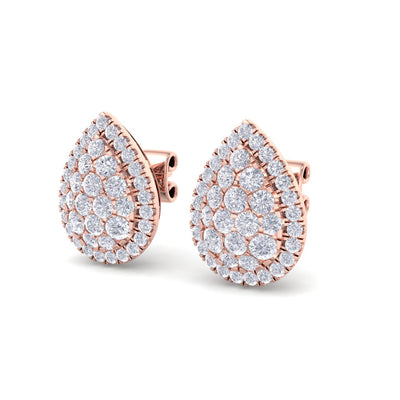 Pear shaped stud earrings in rose gold with white diamonds of 1.01 ct in weight