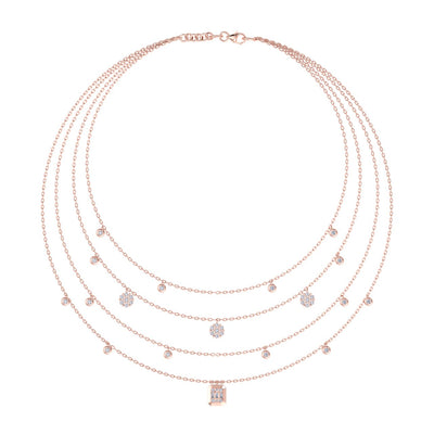 Multi-strand necklace in rose gold with white diamonds of 1.00 ct in weight - HER DIAMONDS®