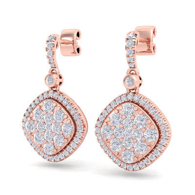 Square drop earrings in rose gold with white diamonds of 1.39 ct in weight - HER DIAMONDS®