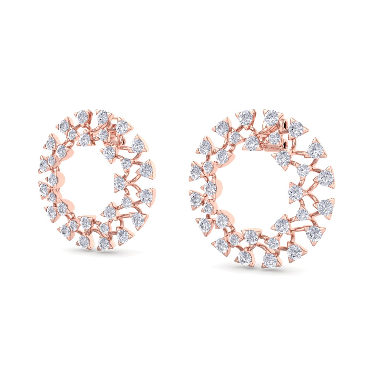 Circle stud earrings in white gold with white diamonds of 2.77 ct in weight