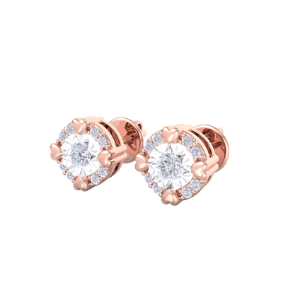 Halo earrings with miracle plate in rose gold with white diamonds of 0.20 ct in weight