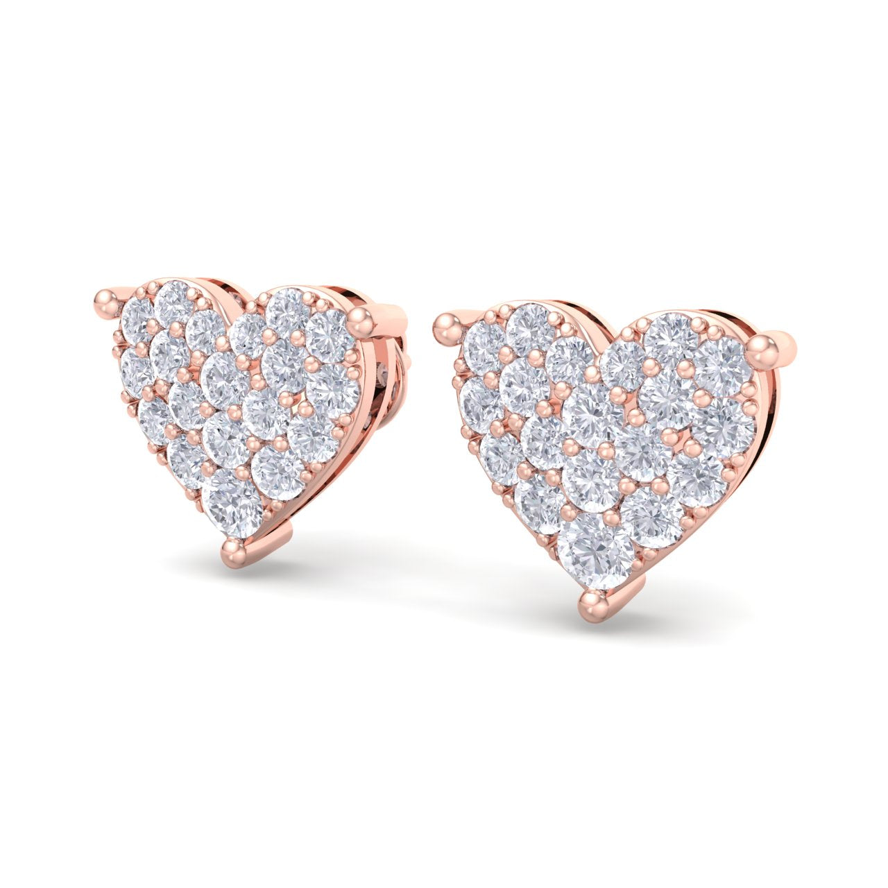 Heart earrings in rose gold with white diamonds of 1.44 ct in weight