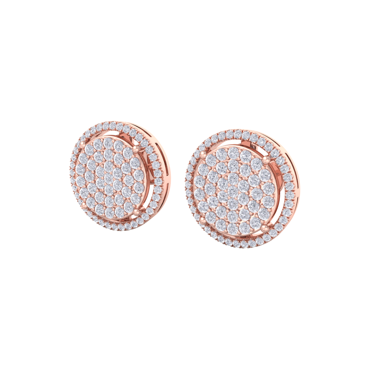 Halo stud earrings in rose gold with white diamonds of 1.11 ct in weight