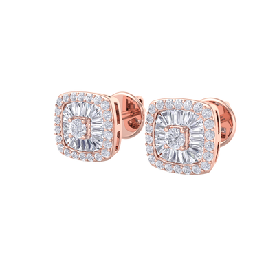 Square halo earrings in yellow gold with white diamonds of 0.60 ct in weight