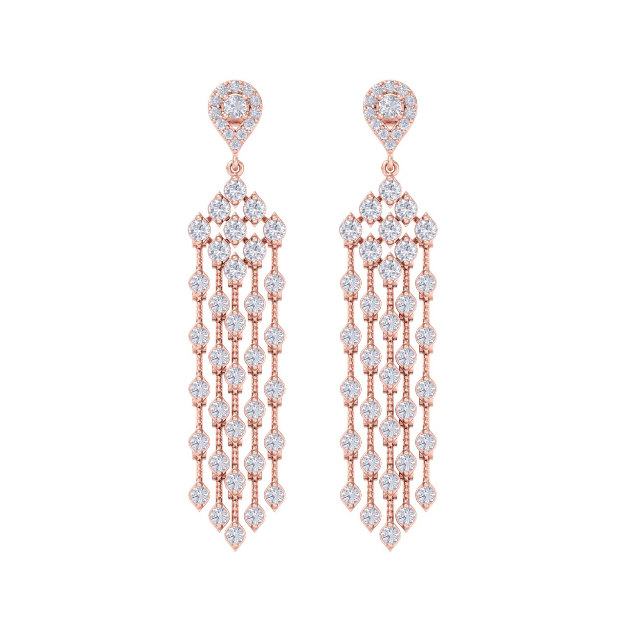Chandelier earrings in yellow gold with white diamonds of 4.09 ct in weight