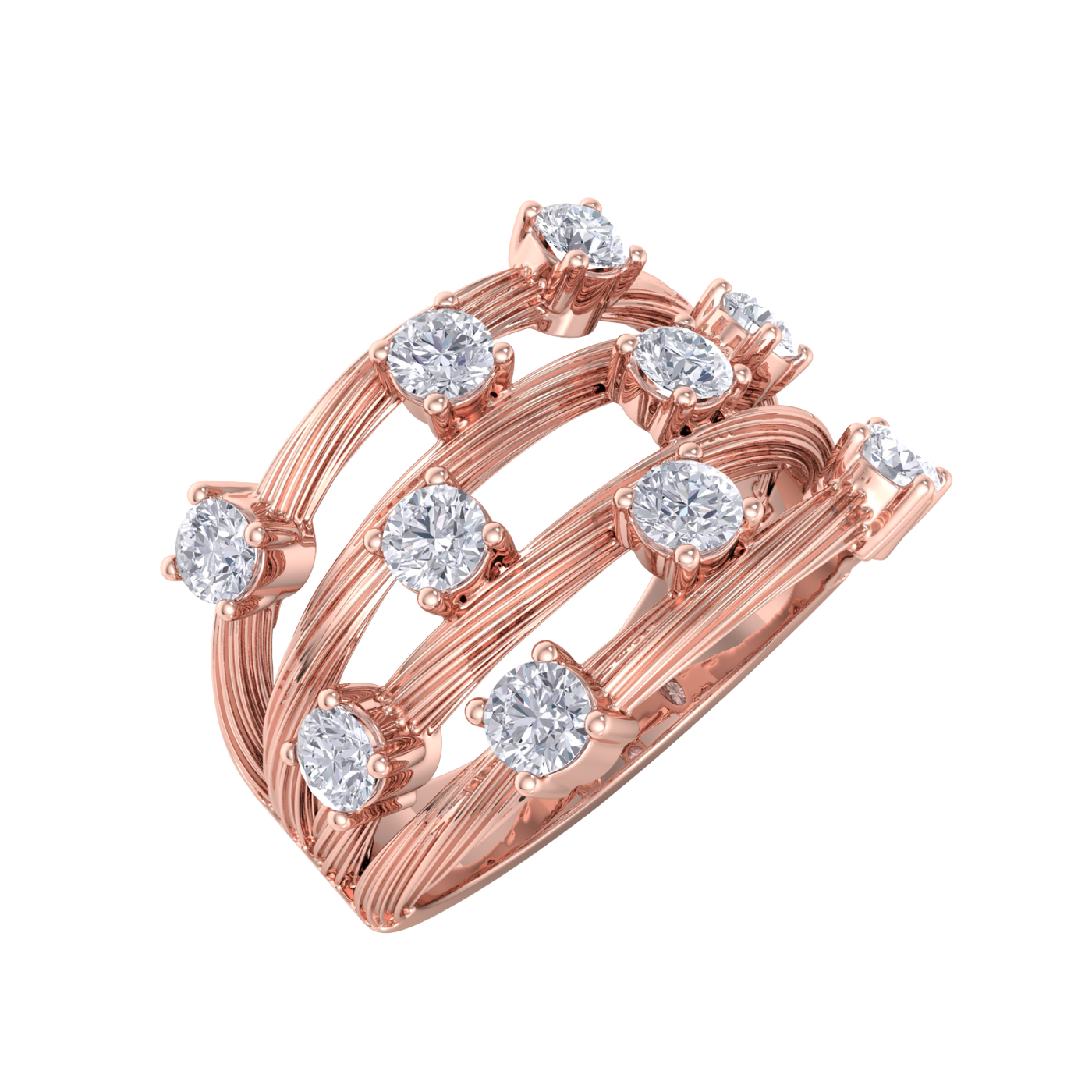Multi-band ring in rose gold with white diamonds of 0.90 ct in weight