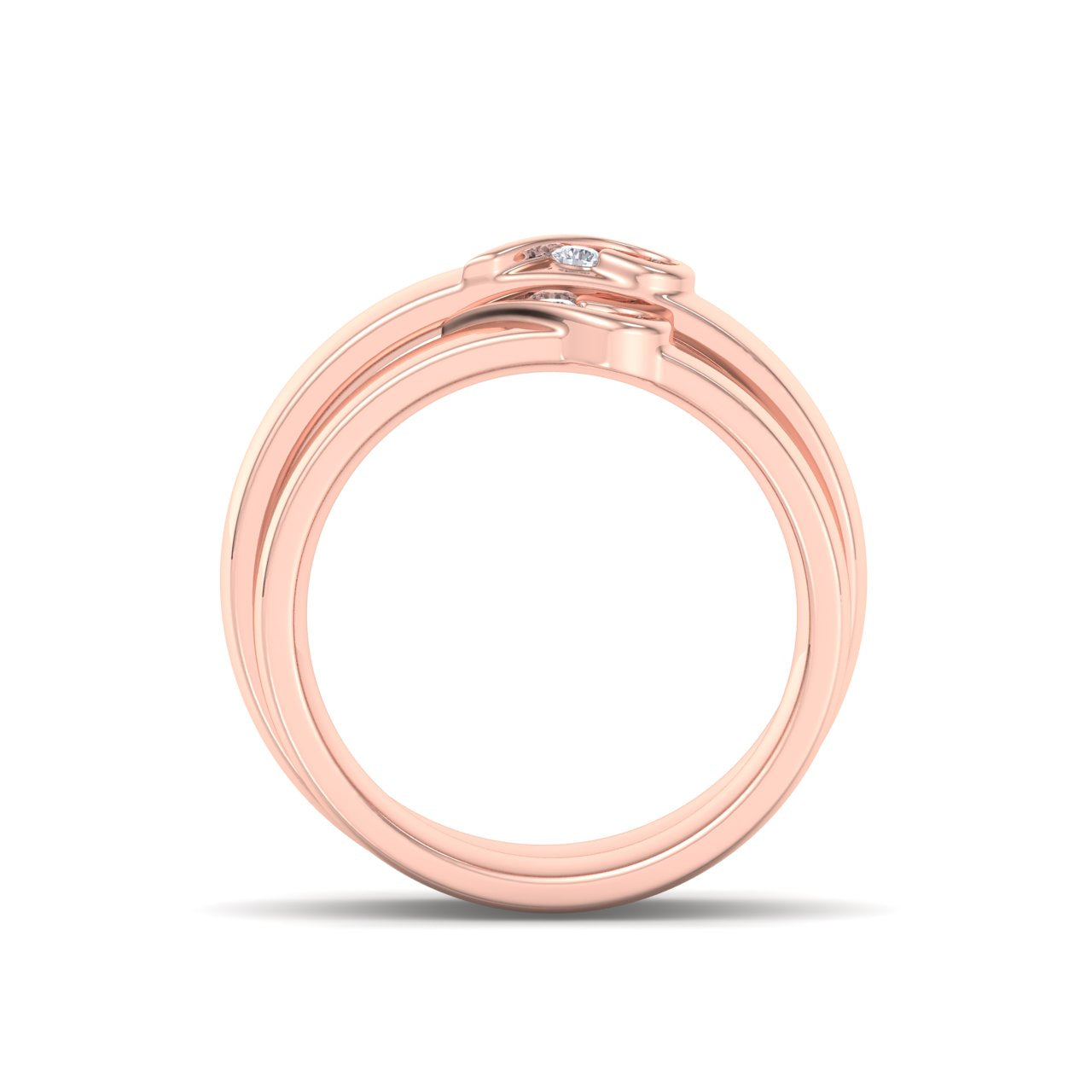Couple rings with hearts in rose gold with white diamonds of 0.06 ct in weight