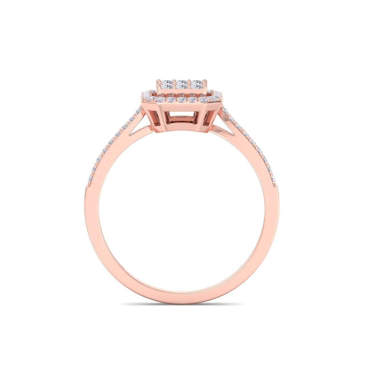 Square engagement ring in rose gold with white diamonds of 1.70 ct in weight