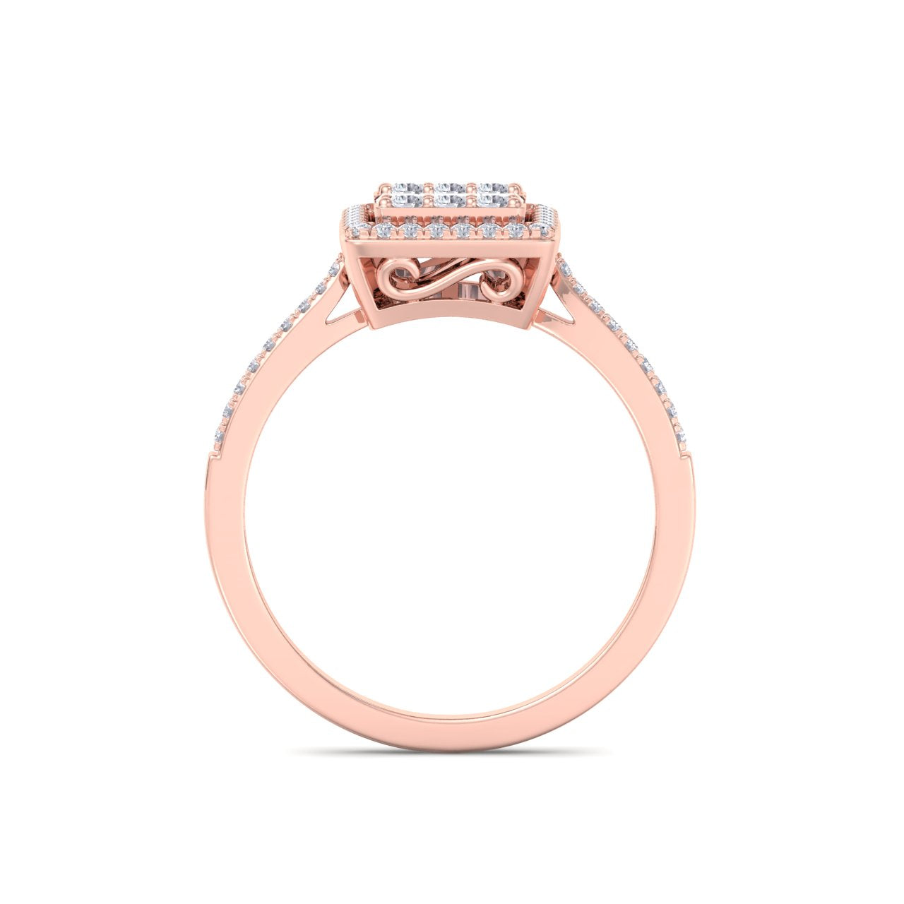 Square ring in rose gold with white diamonds of 0.40 ct in weight
