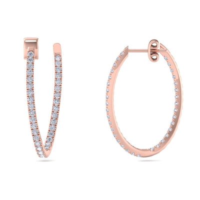 Hoop drop earrings in rose gold with white diamonds of 0.90 ct in weight