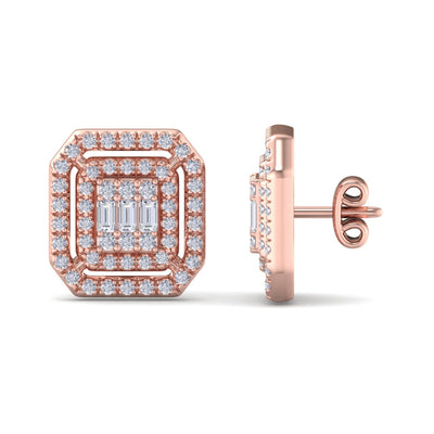 Square stud earrings in rose gold with white diamonds of 1.12 ct in weight