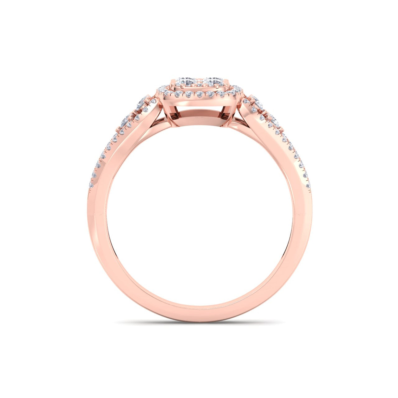 Square ring in rose gold with white diamonds of 0.48 ct in weight