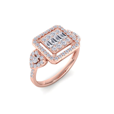 Square ring with hearts in rose gold with white diamonds of 0.50 ct in weight