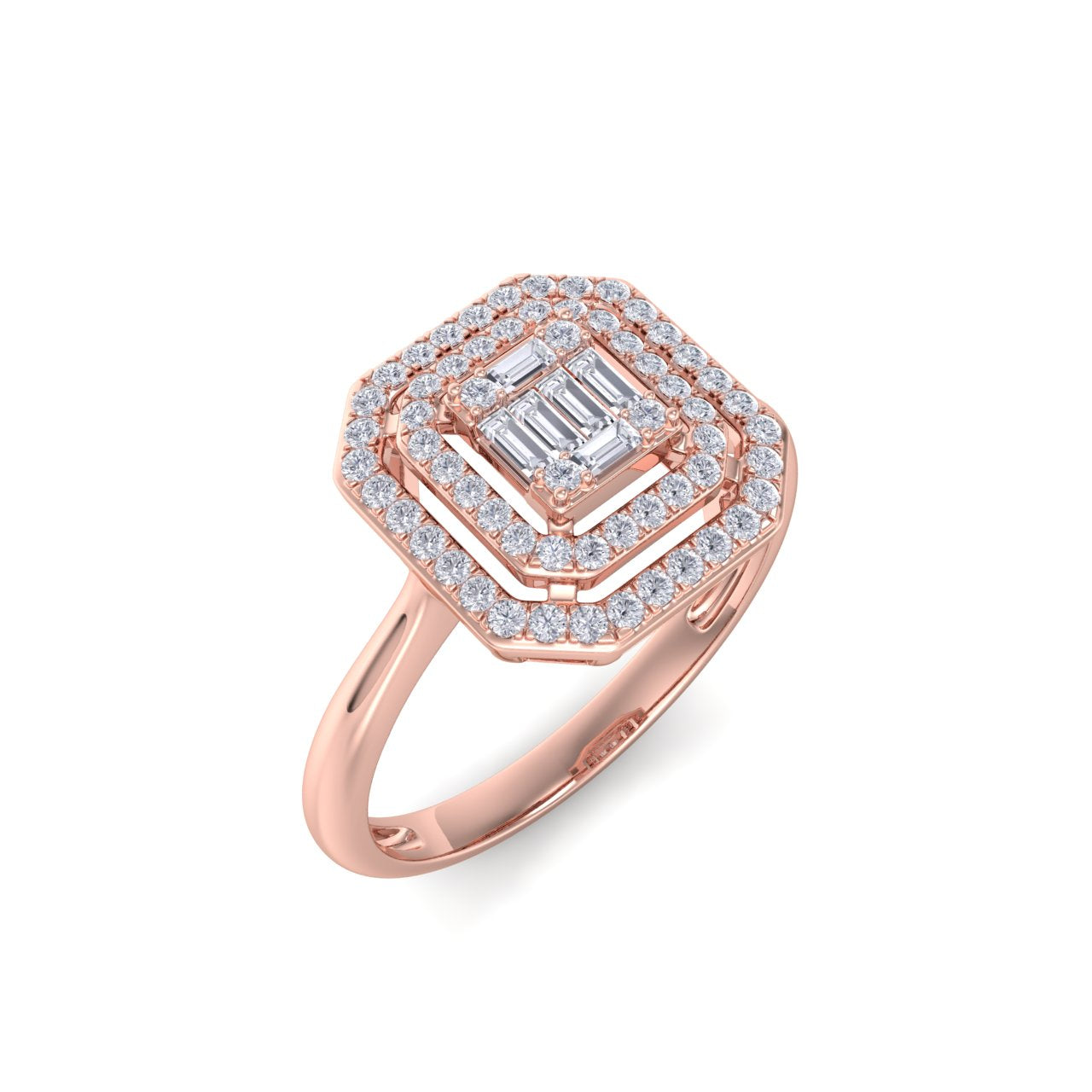 Square diamond ring in rose gold with white diamonds of 0.28 ct in weight