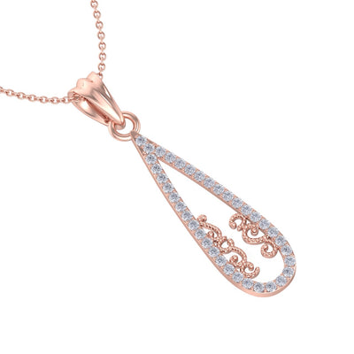 Tear drop pendant in rose gold with white diamonds of 0.22 ct in weight