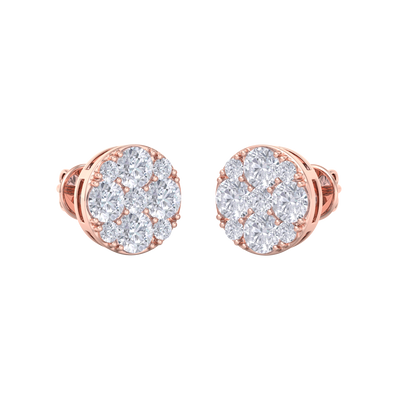 Round stud earrings in yellow gold with white diamonds of 2.45 ct in weight