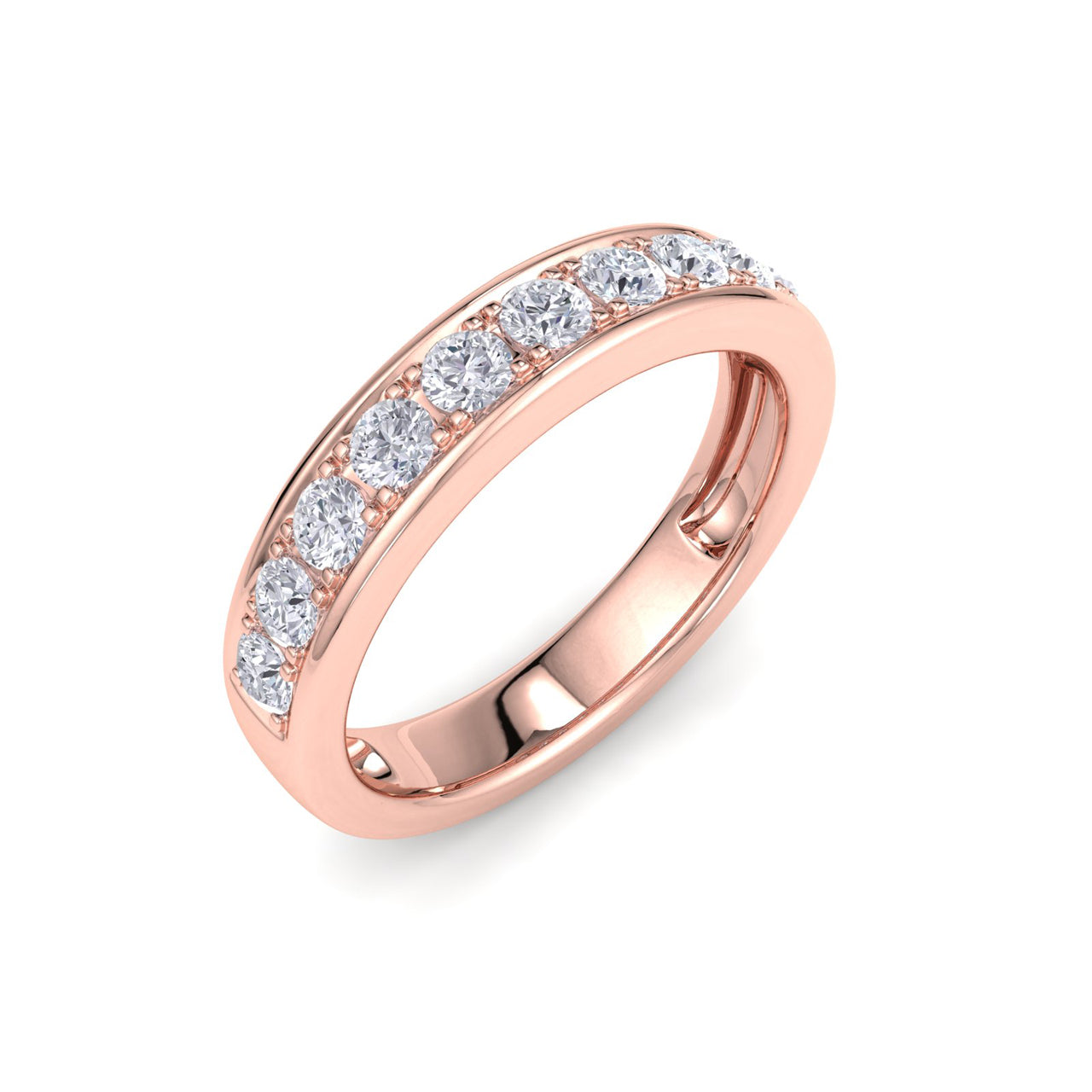 Channel set ring in yellow gold with white diamonds of 0.77 ct in weight
