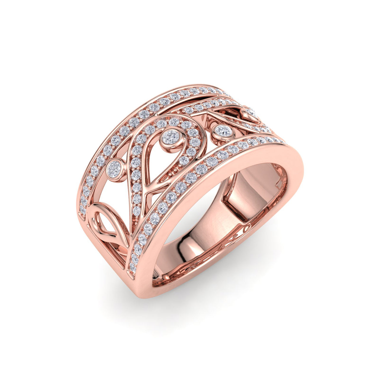Wide ring in rose gold with white diamonds of 0.48 ct in weight