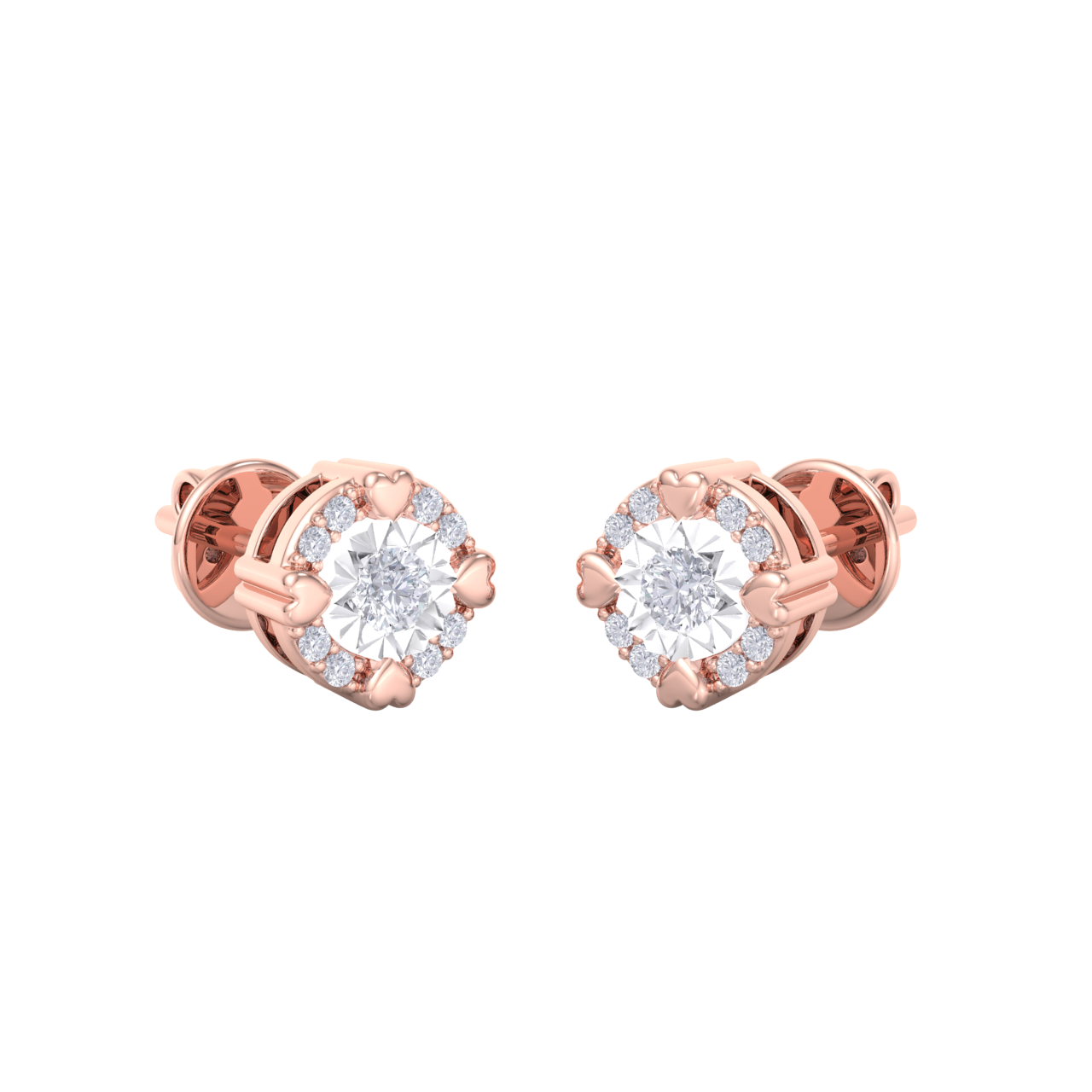 Halo earrings with miracle plate in rose gold with white diamonds of 0.20 ct in weight