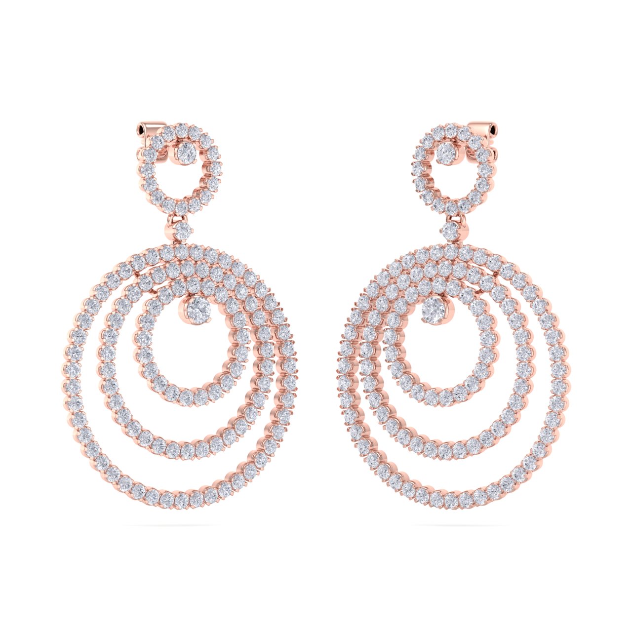 Chandelier earrings in rose gold with white diamonds of 8.44 ct in weight