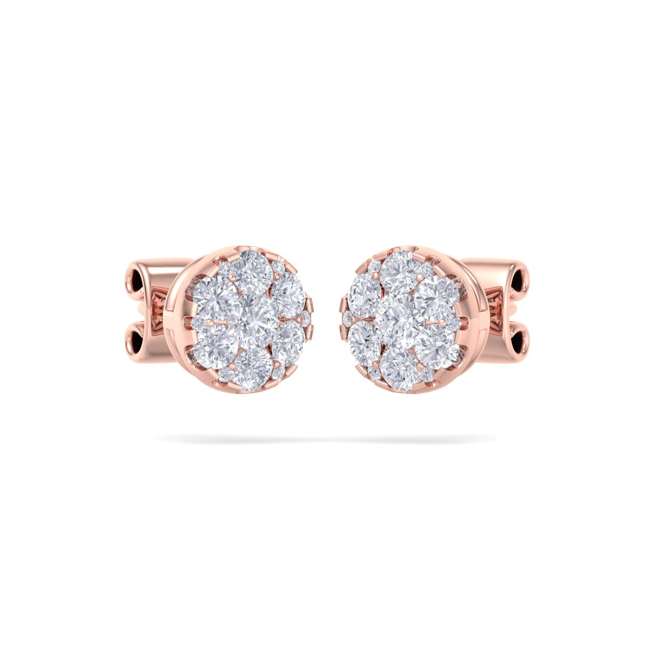 Round stud earrings in rose gold with white diamonds of 0.84 ct in weight