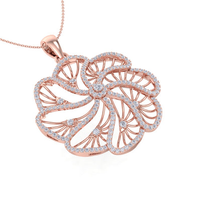 Flower pendant in yellow gold with white diamonds of 2.70 ct in weight