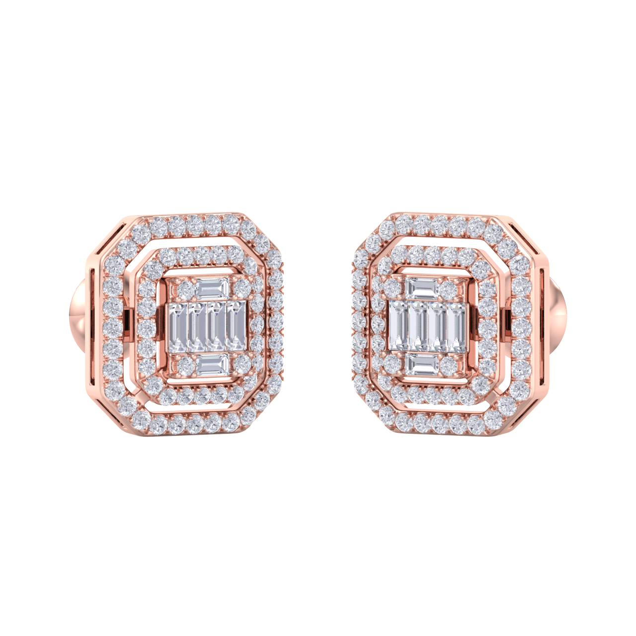 Square stud earrings in yellow gold with white diamonds of 0.87 ct in weight
