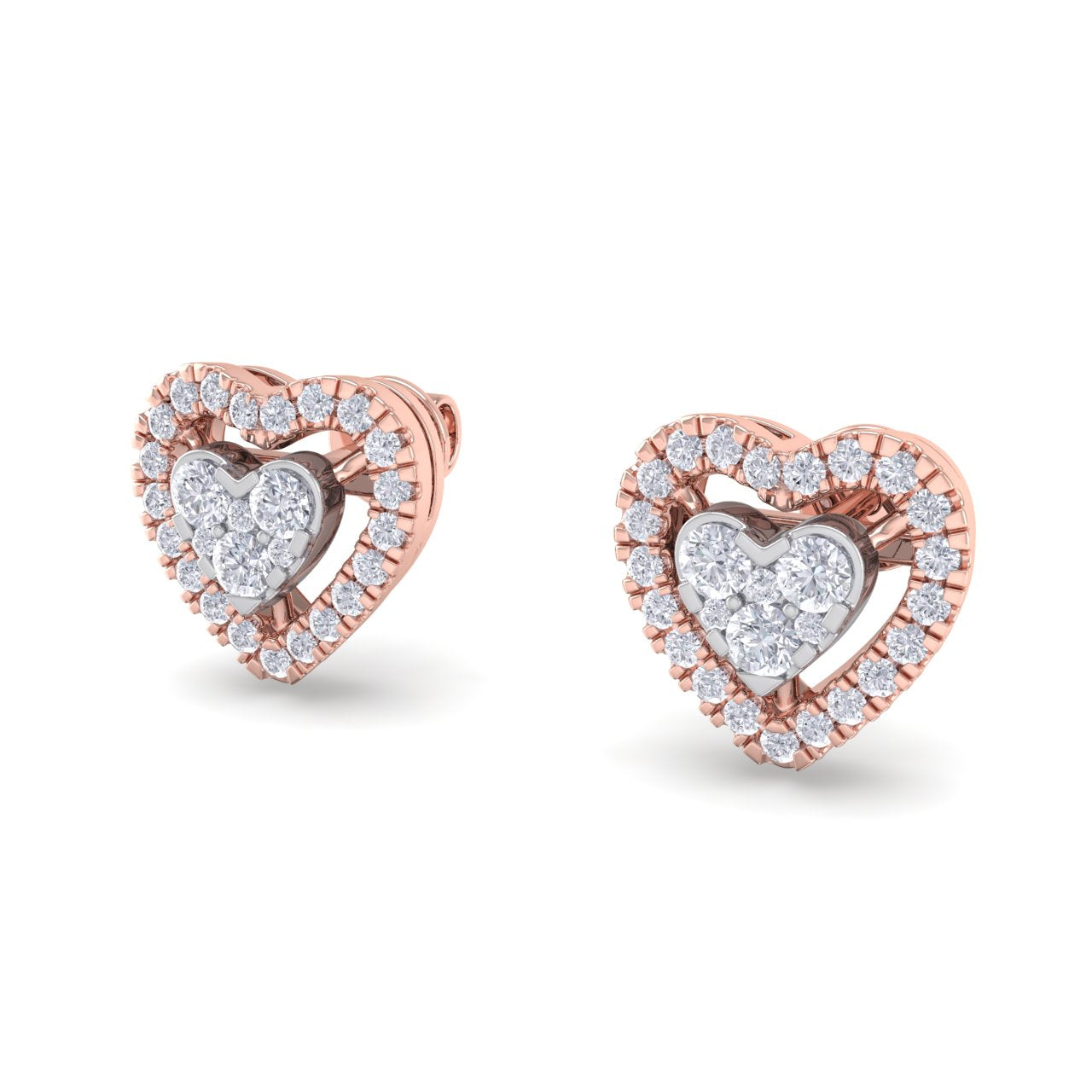 Heart stud earrings in rose gold with white diamonds of 0.93 ct in weight - HER DIAMONDS®