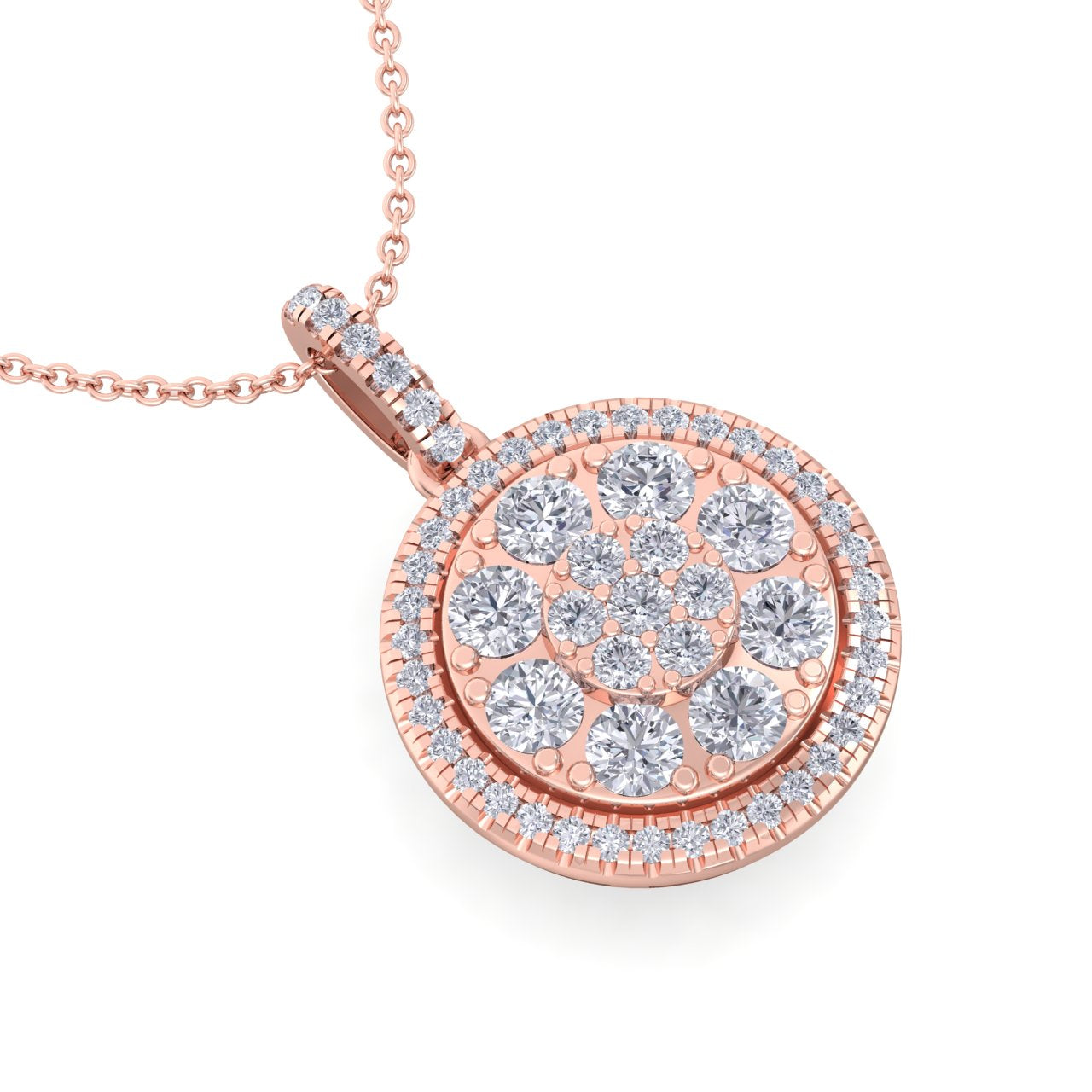 Round pendant in rose gold with white diamonds of 1.09 ct in weight - HER DIAMONDS®