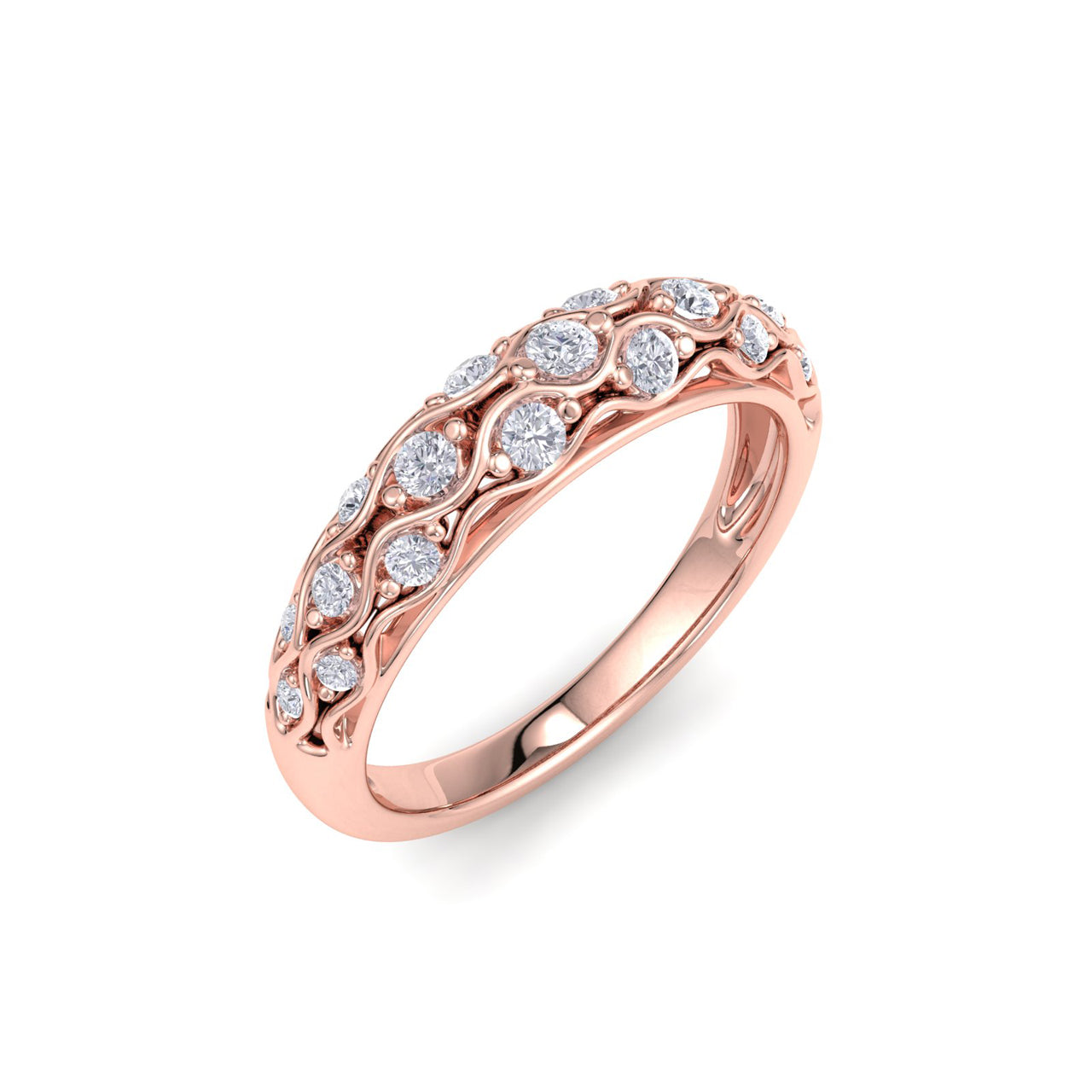Petite rolled pavé ring in rose gold with white diamonds of 0.29 ct in weight