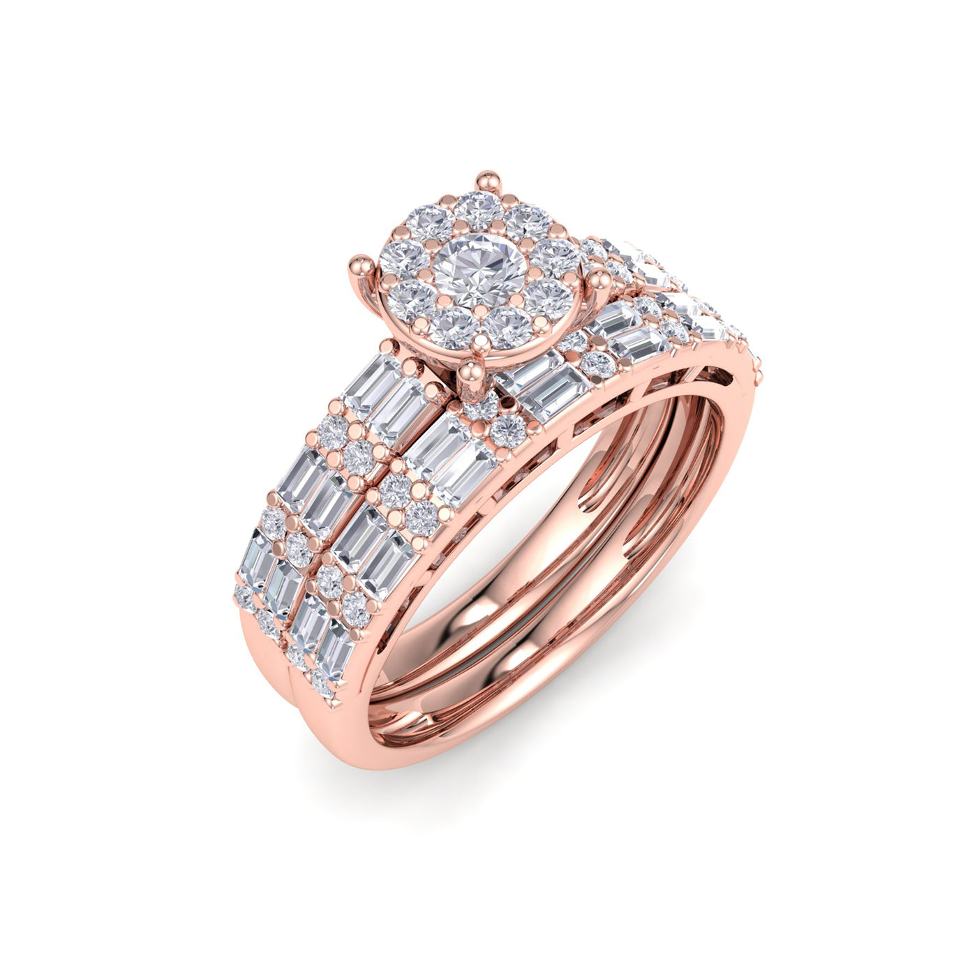 Glamourous bridal set in rose gold with white diamonds of 1.60 ct in weight