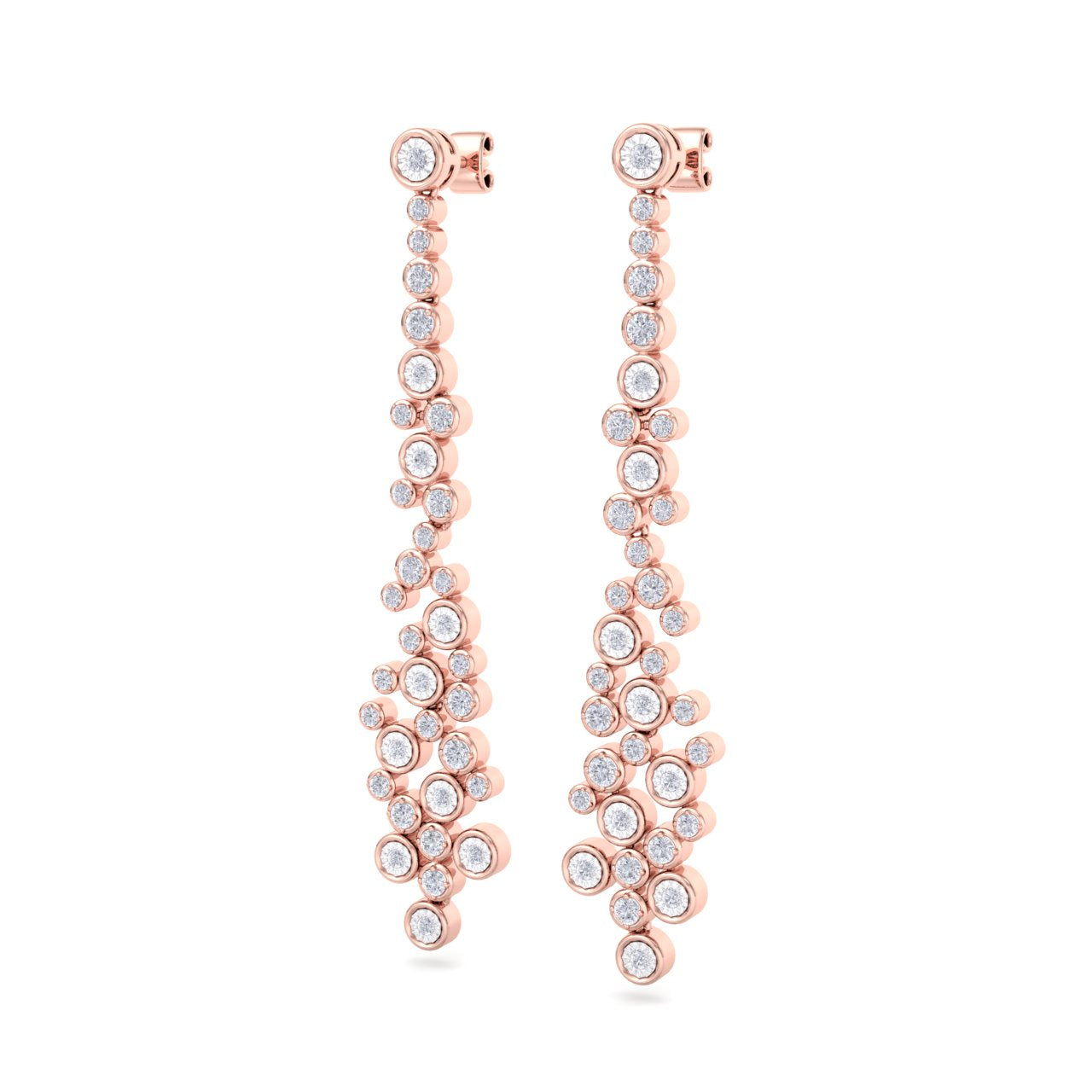 Chandelier earrings with miracle plates in white gold with white diamonds of 2.04 ct in weight