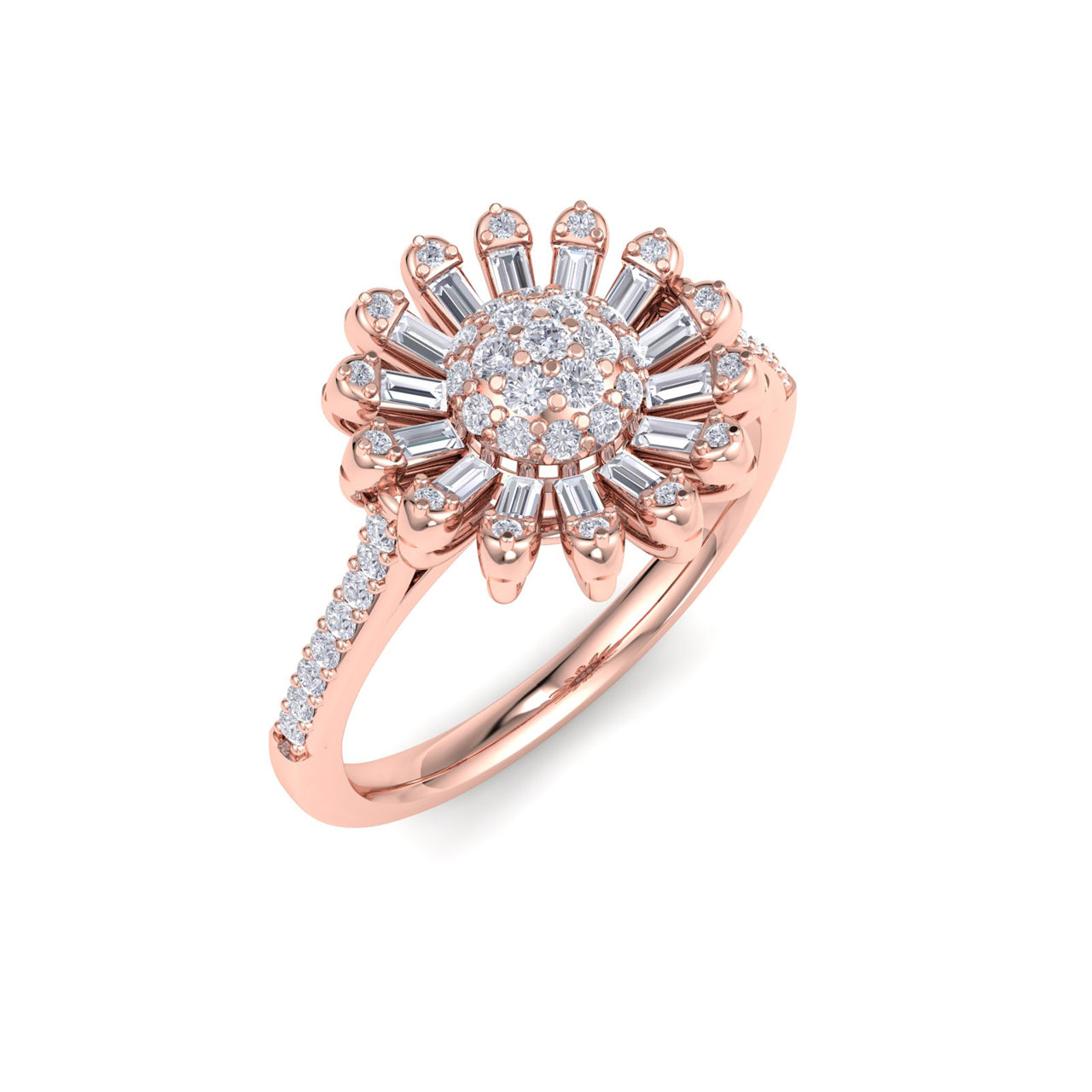 Sunflower ring in white gold with white diamonds of 0.43 ct in weight