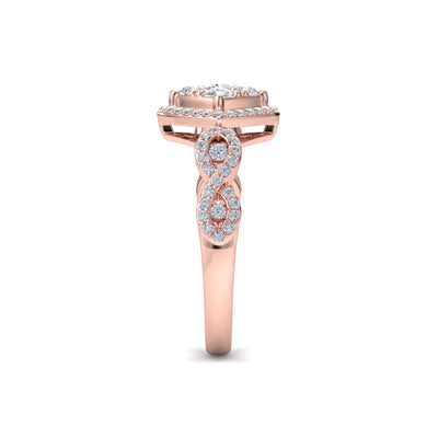 Diamond shaped halo ring in white gold with white diamonds of 0.82 ct in weight