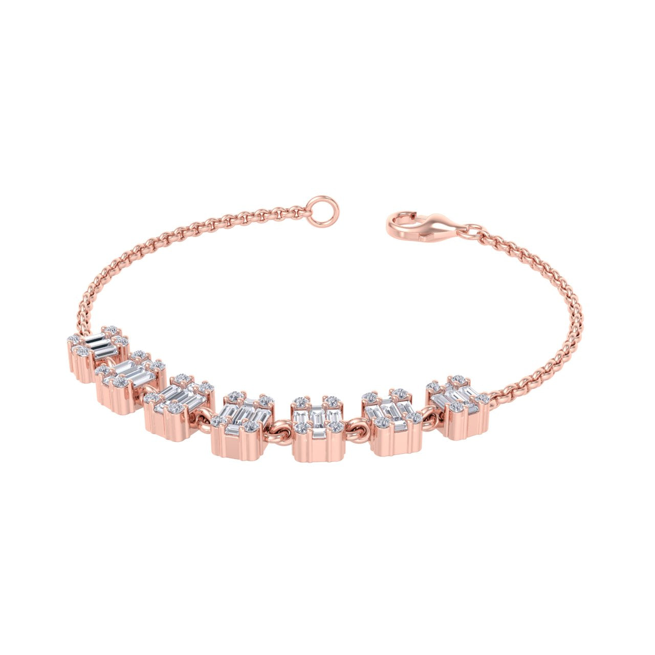 Dainty bracelet in rose gold with baguette white diamonds of 0.72 ct in weight