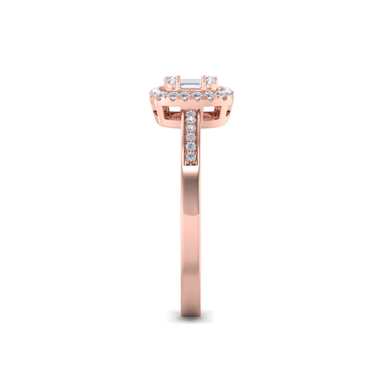 Engagement ring with channel setting in rose gold with white diamonds of 0.18 ct in weight