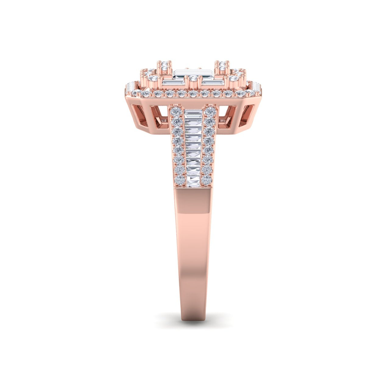 Square ring in rose gold with white diamonds of 0.72 ct in weight