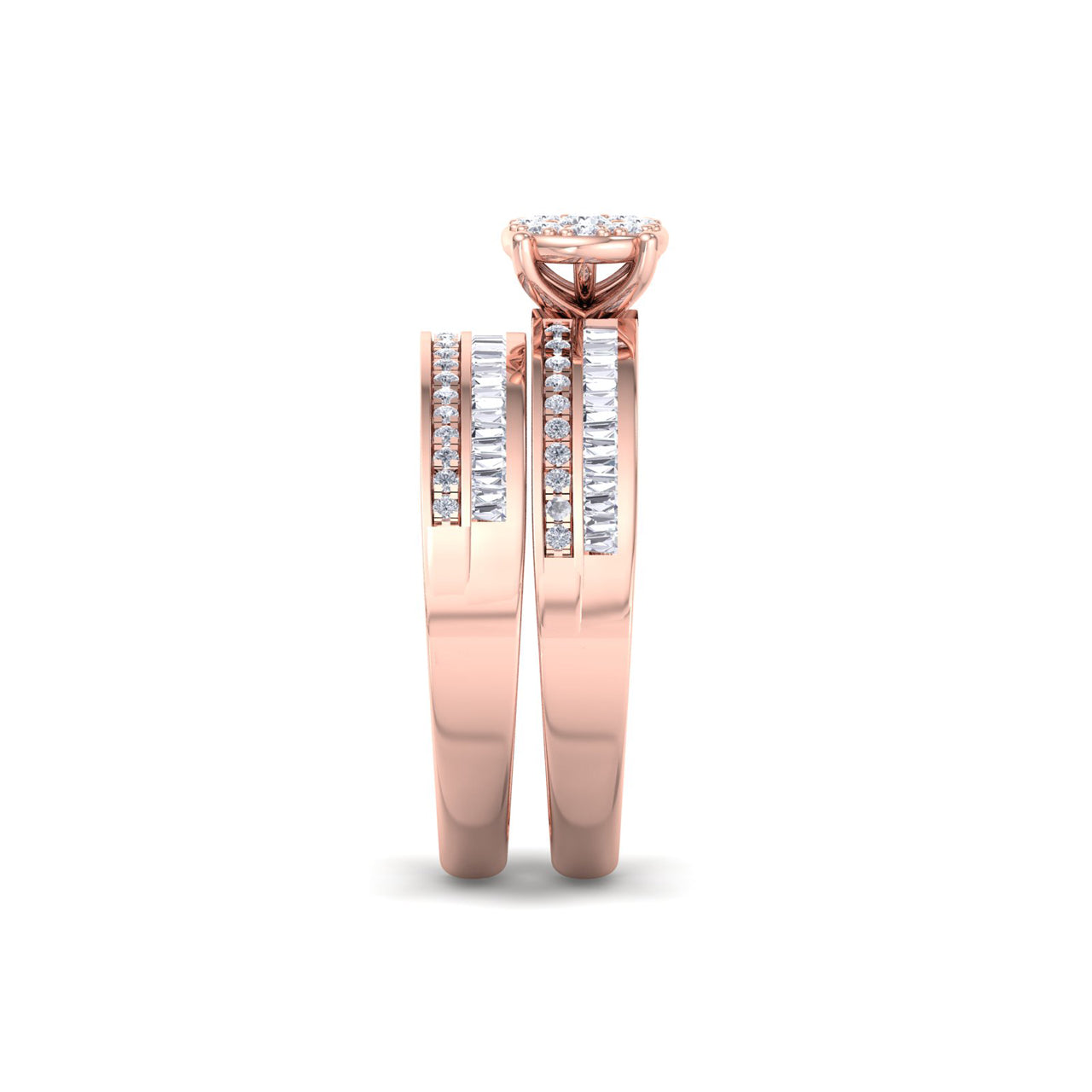 Bridal set in rose gold with white diamonds of 0.76 ct in weight