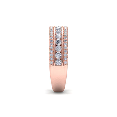 Three row ring in rose gold with white diamonds of 0.93 ct in weight