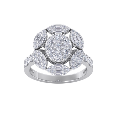 Diamond flower ring in rose gold with white diamonds of 1.52 ct in weight