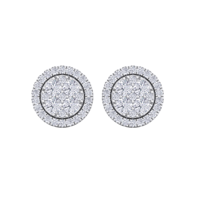 Round cluster stud earrings in white gold with white diamonds of 0.98 ct in weight