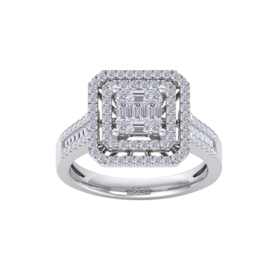 Square cluster engagement ring in white gold with white diamonds of 0.68 ct in weight 