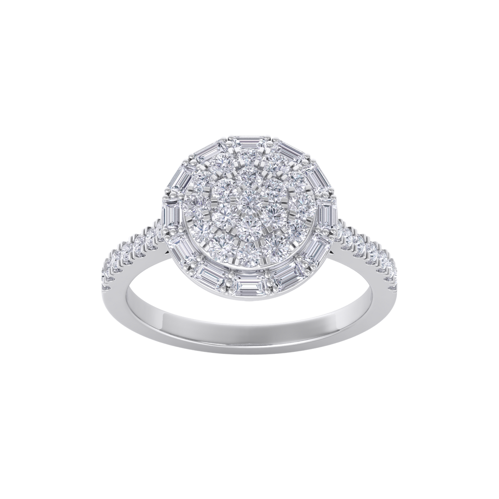 Round cluster ring in white gold with white diamonds of 0.92 ct in weight