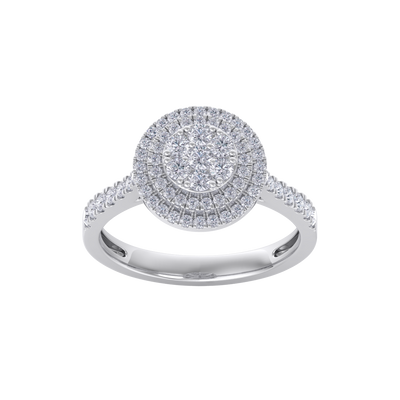 Round cluster diamond ring in white gold with white diamonds of 0.63 ct in weight