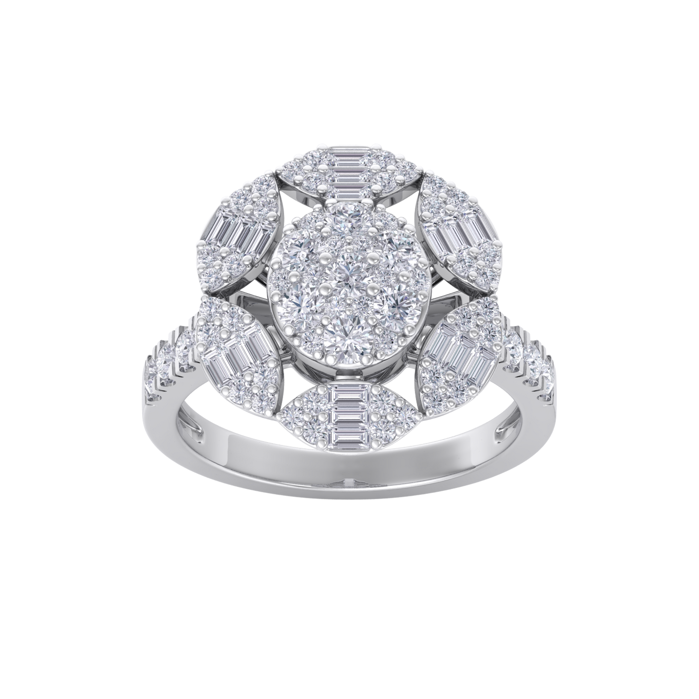Diamond flower ring in yellow gold with white diamonds of 1.52 ct in weight