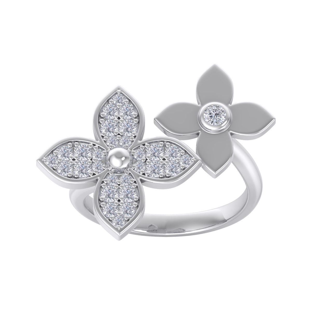 Ring with flowers in white gold with white diamonds of 0.56 ct in weight