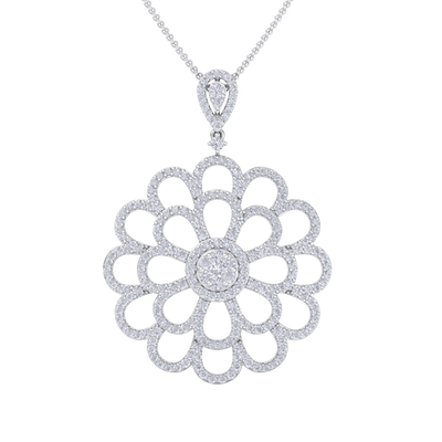 Flower Pendant in rose gold with white diamonds of 2.38 ct in weight