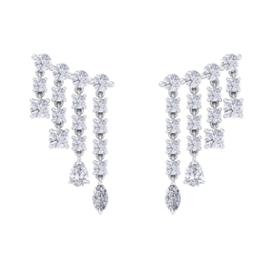 Climber dangle earrings in white gold with white diamonds of 3.01 ct in weight 