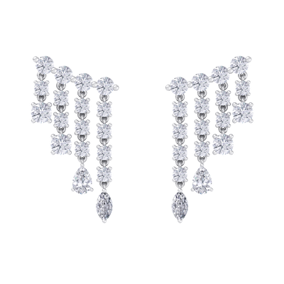 Climber dangle earrings in white gold with white diamonds of 3.01 ct in weight 